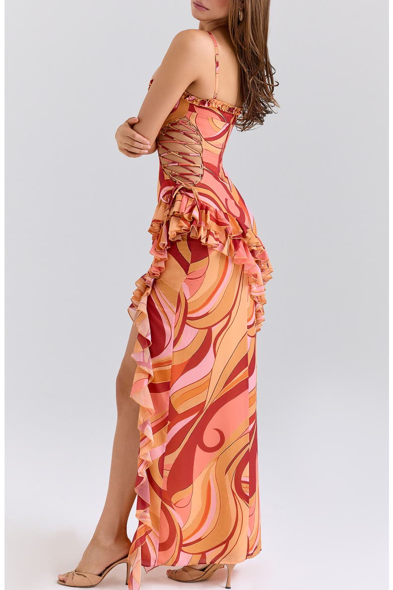Lumira Print Ruffle Gown, Alternate, color, SUNSET SWIRL PRINT