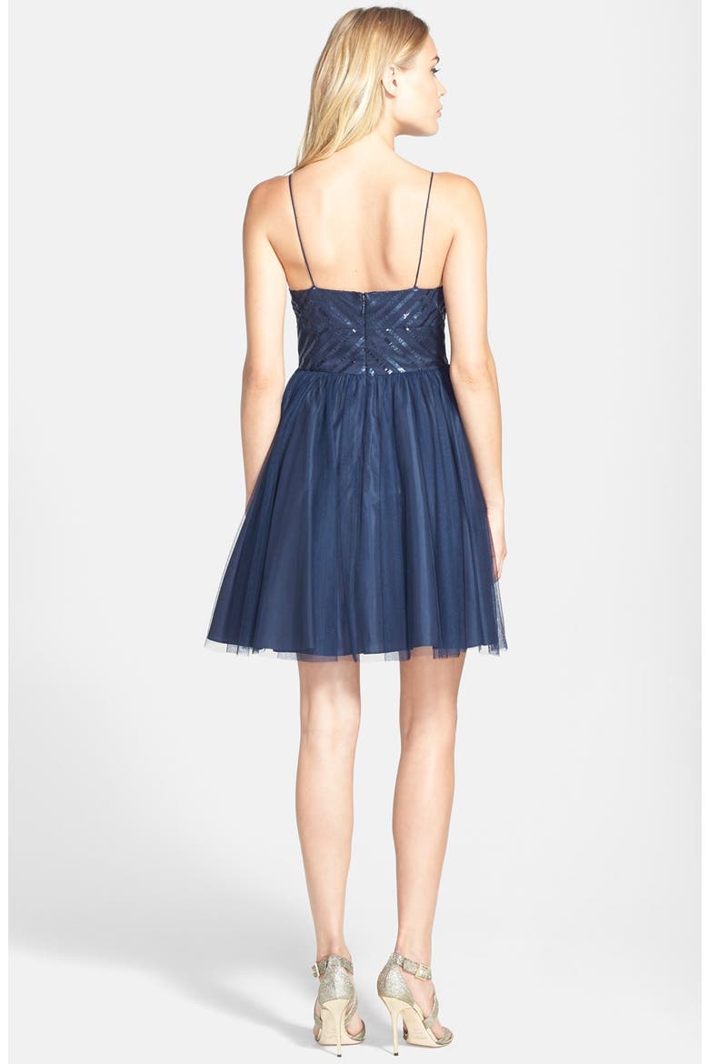 Aidan by Aidan Mattox Spaghetti Strap Sequin & Tulle Dress, Alternate, color, MIDNIGHT