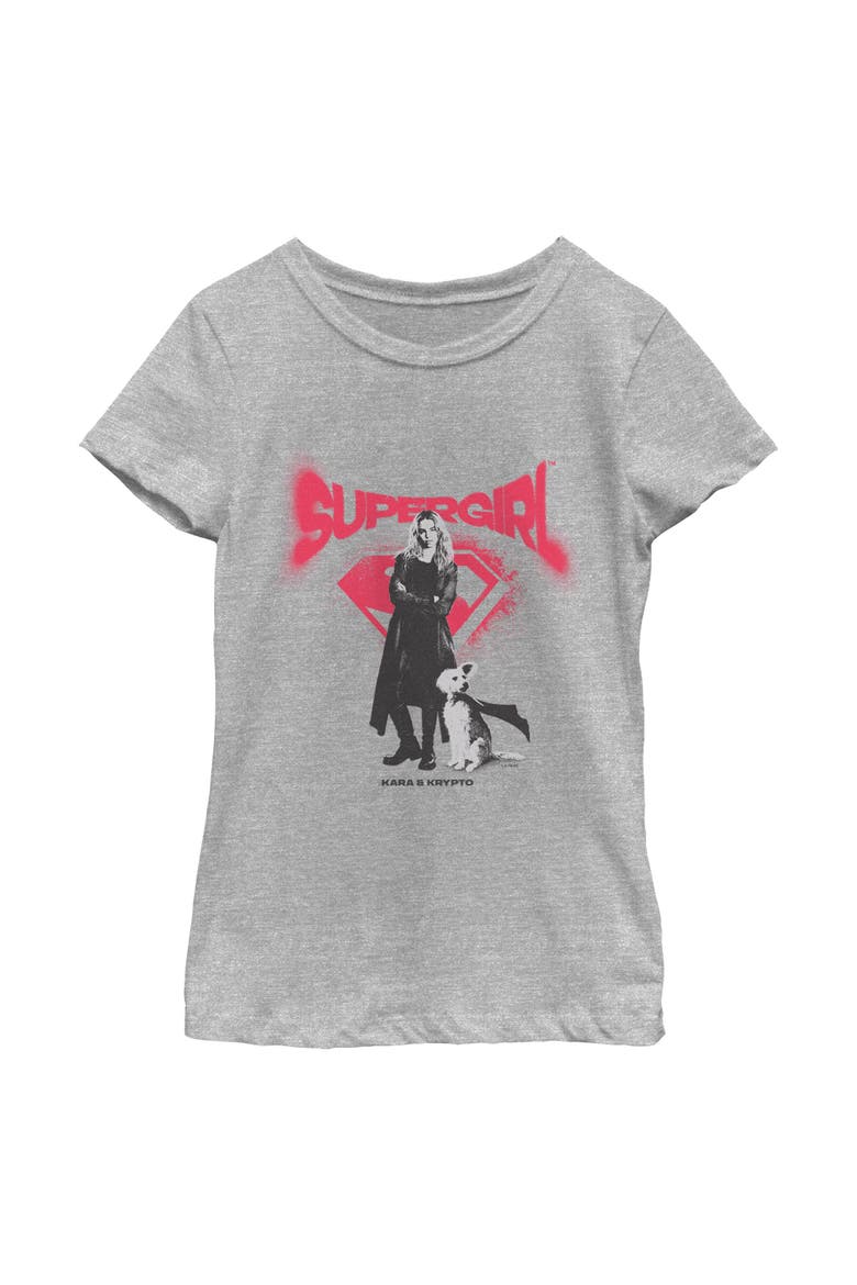 Girl's Supergirl Kara And Krypto Graffiti  Graphic T-Shirt, Main, color, Athletic Heather