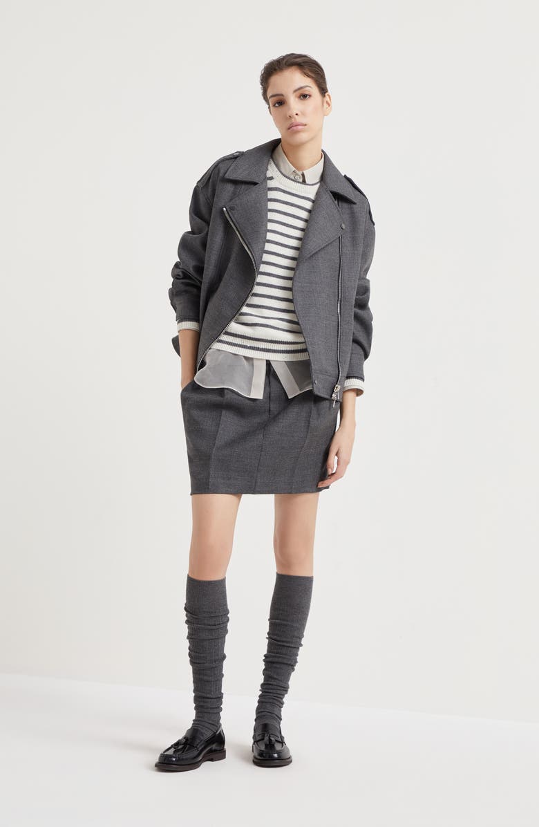 Brunello Cucinelli Virgin wool biker jacket, Alternate, color, 