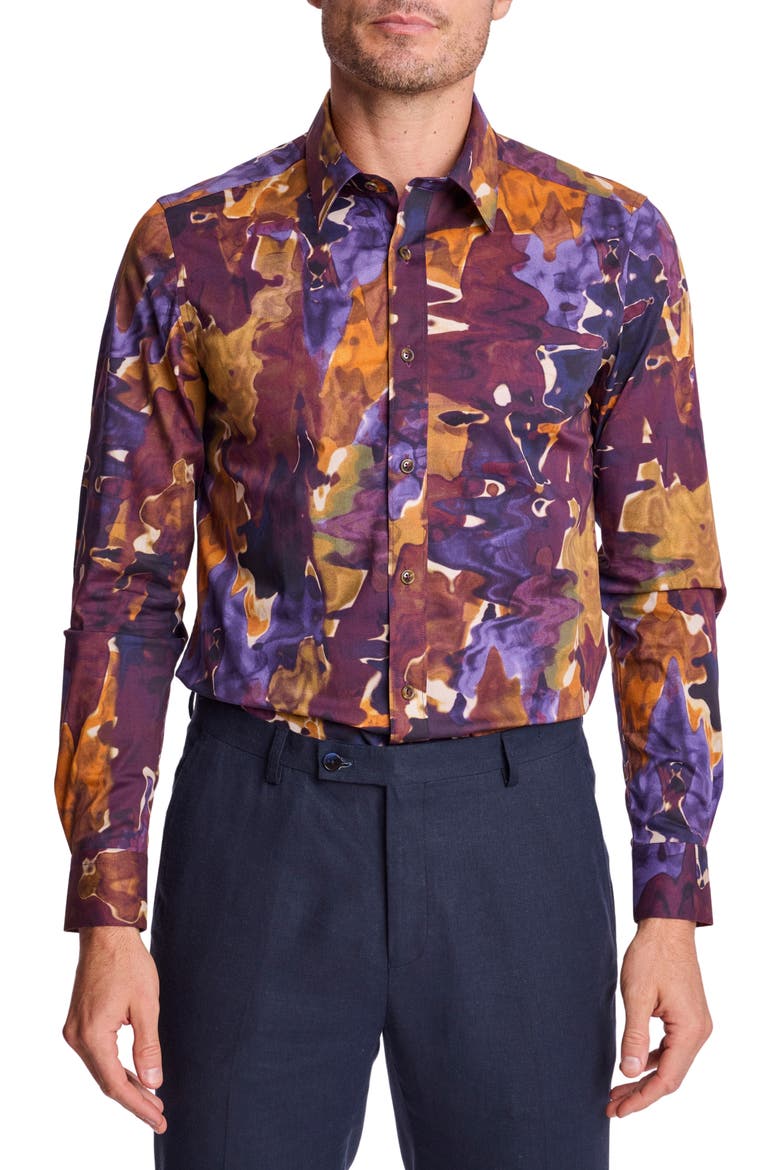 Parker Trim Fit Stretch Cotton Button-Up Shirt, Main, color, COLORFUL SWIRLS