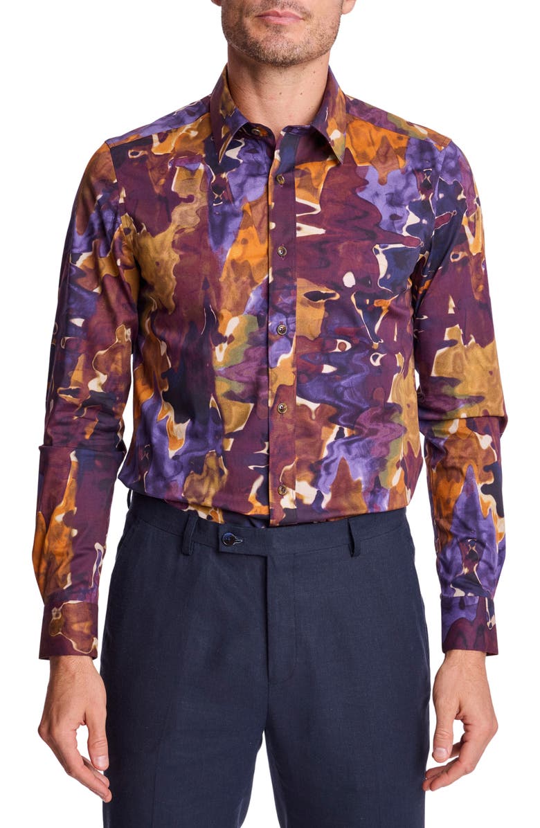 PAISLEY & GRAY Parker Trim Fit Stretch Cotton Button-Up Shirt, Main, color, Colorful Swirls