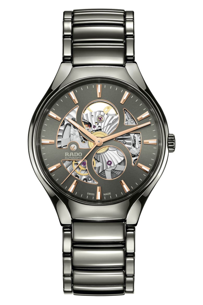 True Round Automatic Open Heart Bracelet Watch, 40mm, Main, color, GREY