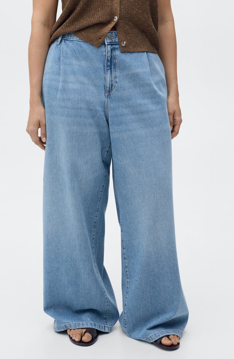 MANGO Pleated Wide Leg Jeans, Main, color, Medium Blue