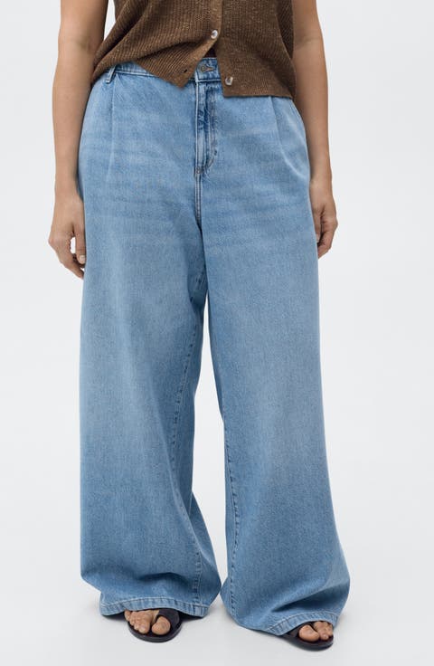 Pleated Wide Leg Jeans (Regular & Plus)