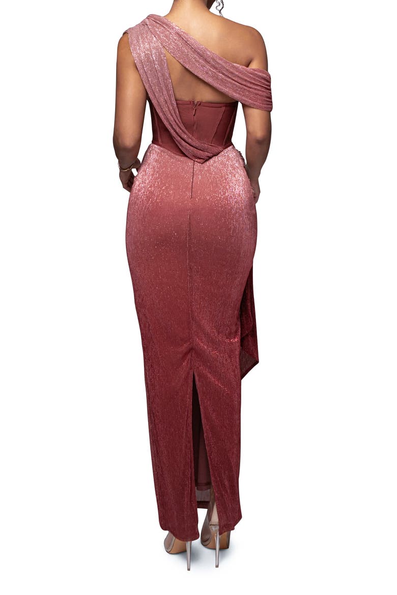 Celestina Metallic Drape Gown, Alternate, color, RED