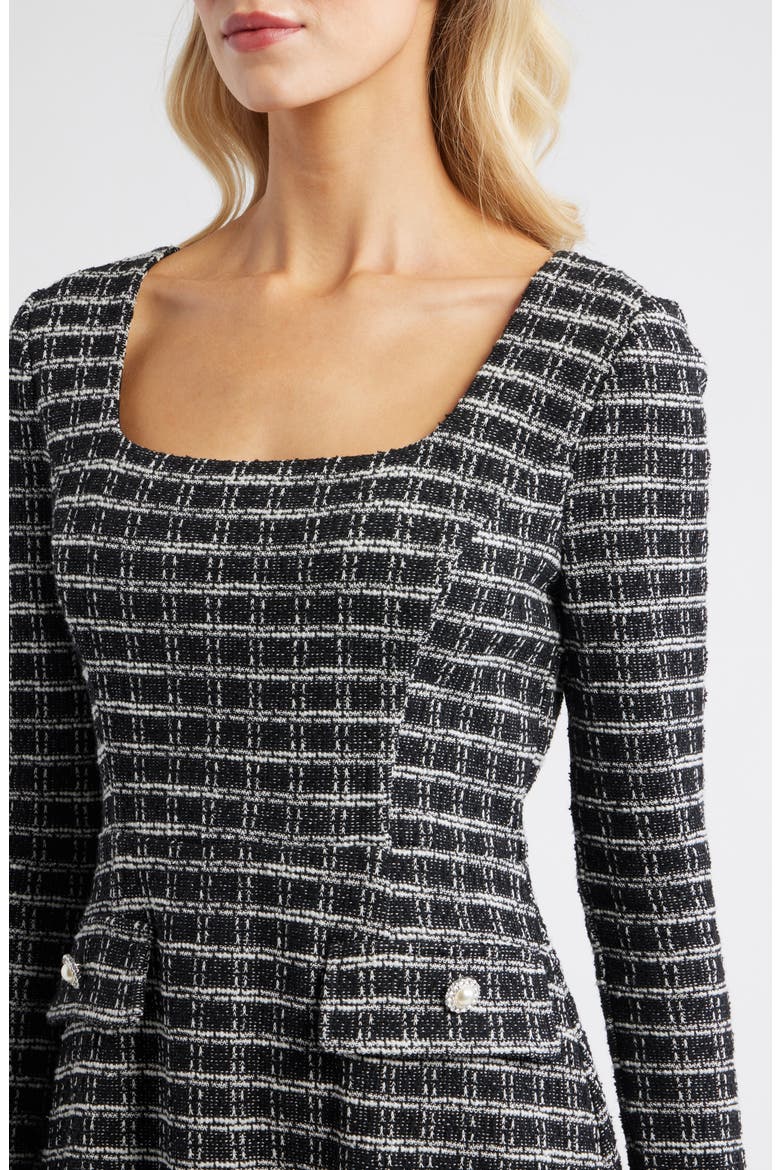 Windowpane Plaid Long Sleeve Bouclé Dress, Alternate, color, BLACK MULTI