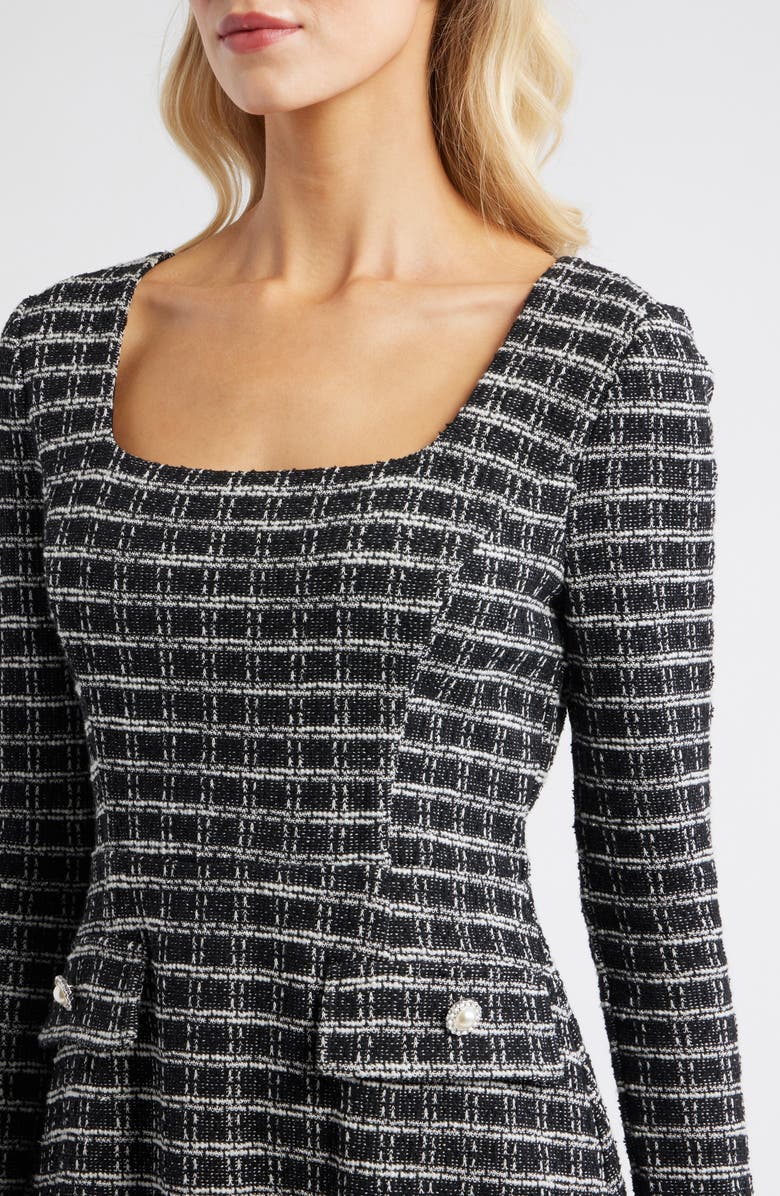 Julia Jordan Windowpane Plaid Long Sleeve Bouclé Dress, Alternate, color, Black Multi