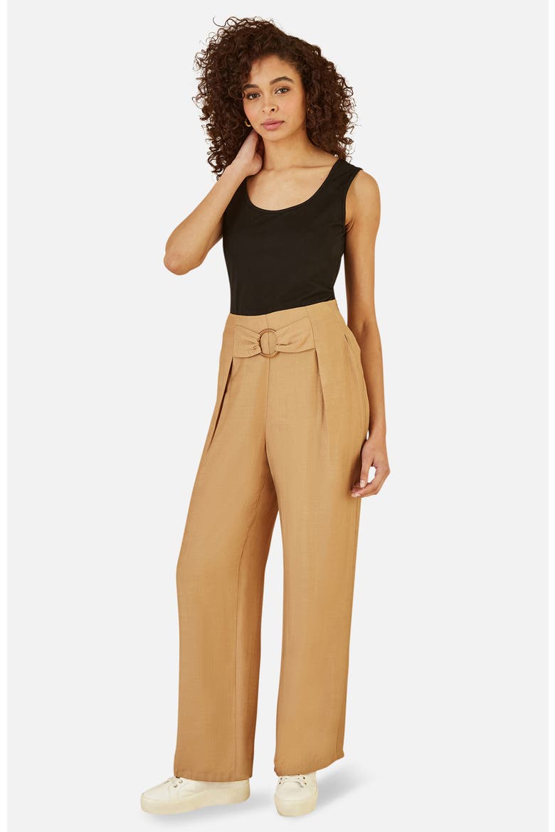 Buckle Detail Wide Leg Pants, Alternate, color, Brown