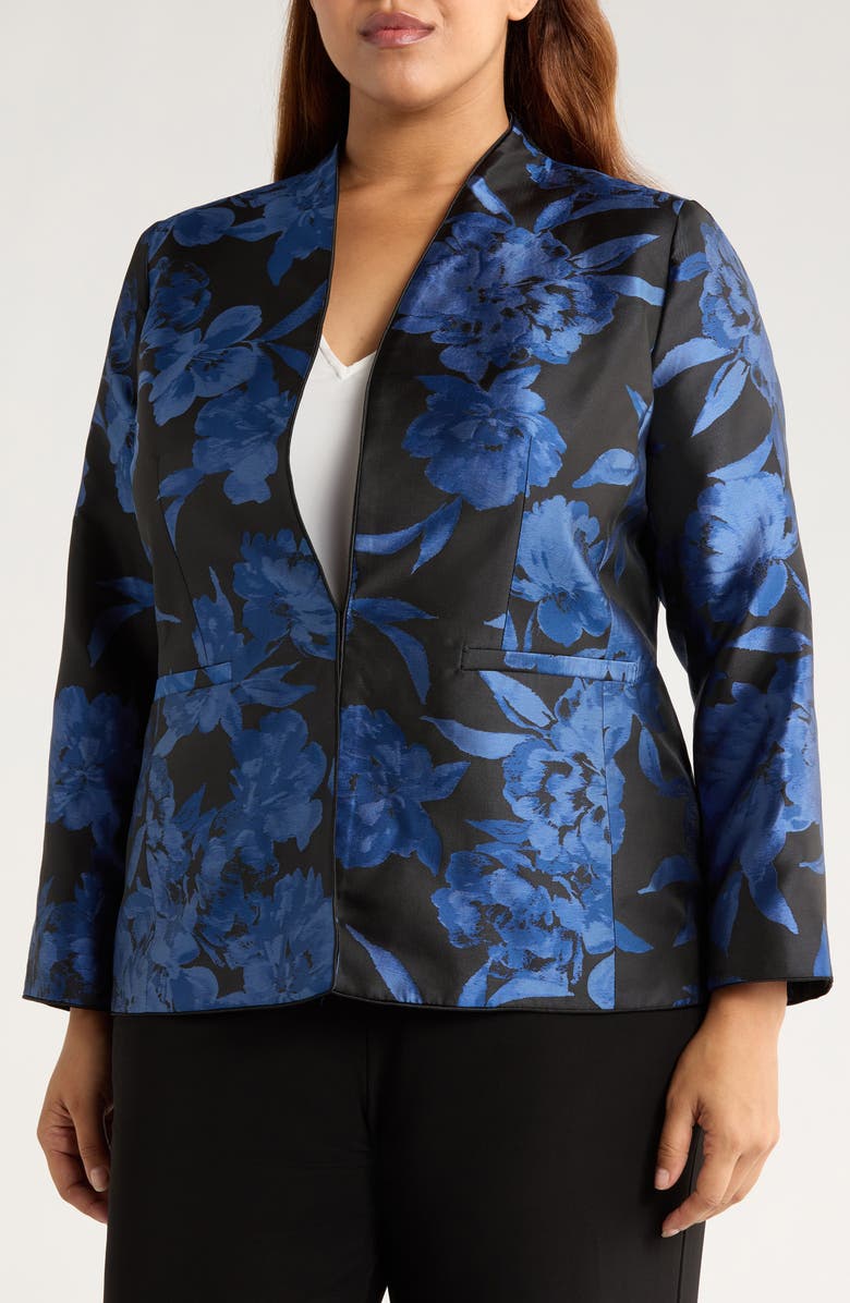 KASPER Floral Kissing Front Jacket, Alternate, color, Blue Night Multi