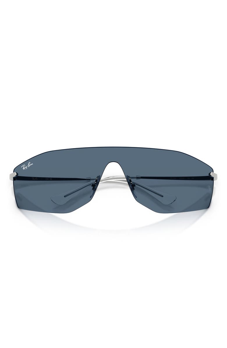 Ray-Ban 141mm Irregular Shield Sunglasses, Alternate, color, Silver / Dark Blue