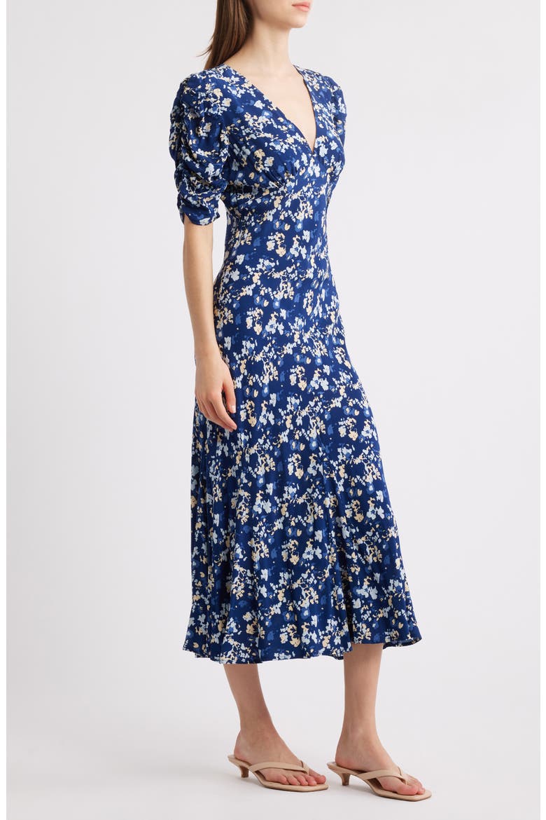 Zariah Floral Puff Sleeve Midi Dress, Alternate, color, NAVY FLORA