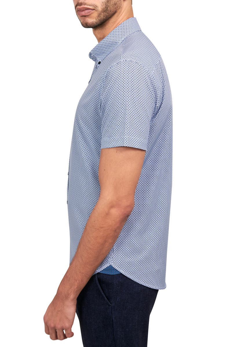 CONSTRUCT Slim Fit Geometric Print Short Sleeve 4-Way Stretch Performance Button-Up Shirt, Alternate, color, 