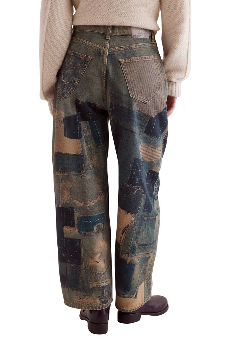 Illusions Patchwork Barrel Leg Jeans, Alternate, color, INDIGO COMBO