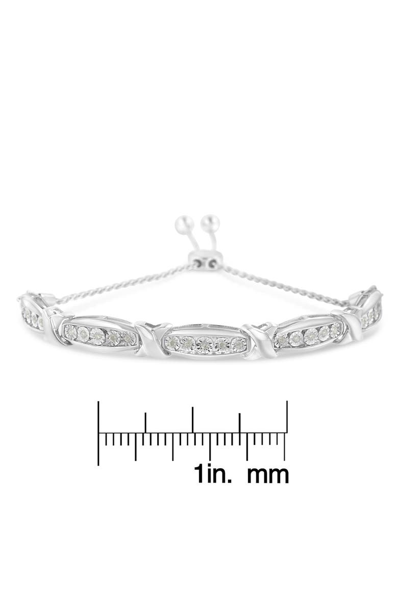 Haus of Brilliance Round-Cut Diamond X & Tapered Bar Miracle-Set Bolo Bracelet - Silver, Alternate, color, White