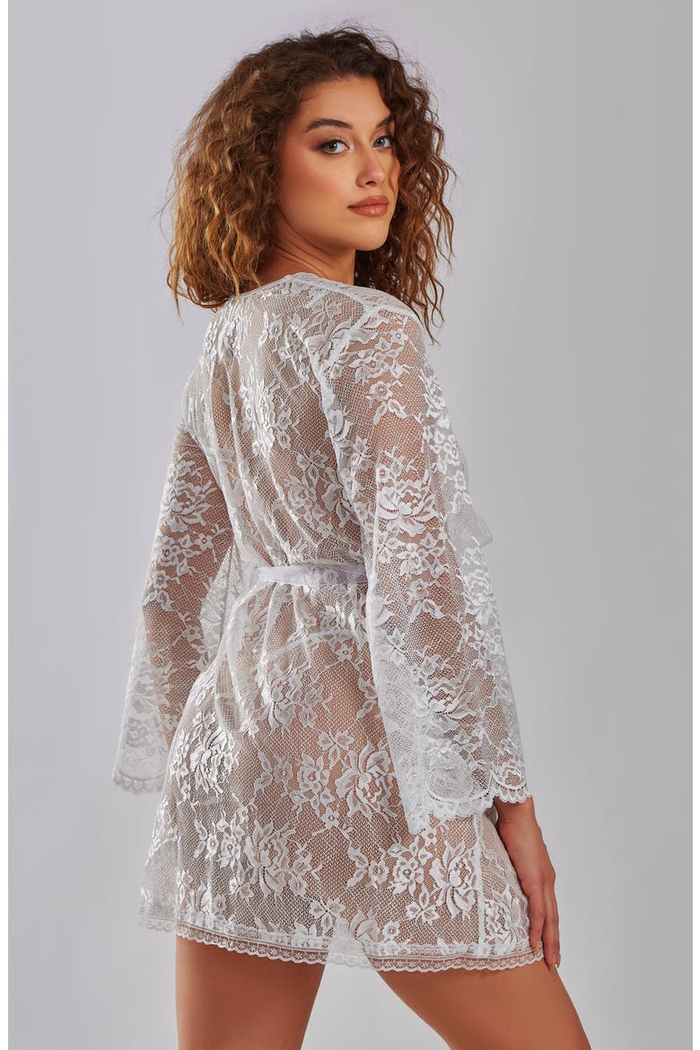 Scalloped Floral Lace Wrap Robe, Alternate, color, White