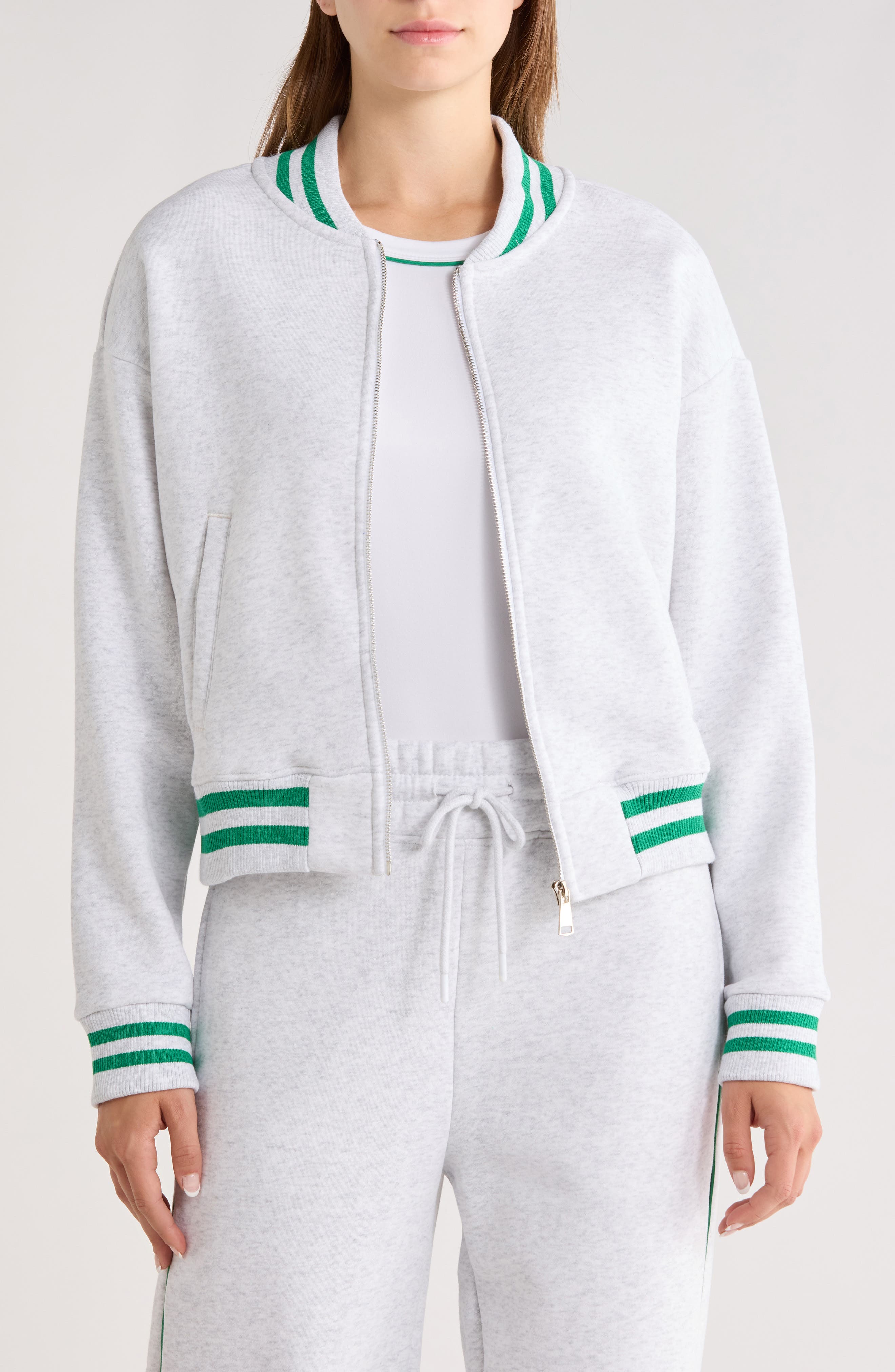 90 DEGREE BY REFLEX Silicone Varsity Stripe Fleece Zip Jacket