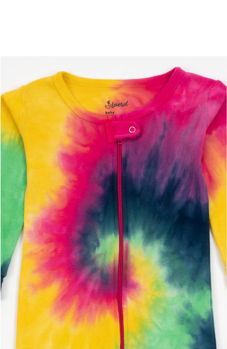 Leveret Footed Tie Dye Cotton Matching Family Pajamas, Alternate, color, Tie Dye Swirl Girls