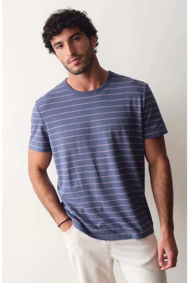 Relaxed Striped Cotton & Hemp T-Shirt, Alternate, color, NAVY/ LAVENDER STRIPE