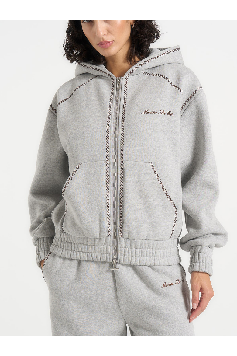 Ollie Unisex Whipstitch Raglan Effect Zip Hoodie, Main, color, Light Grey