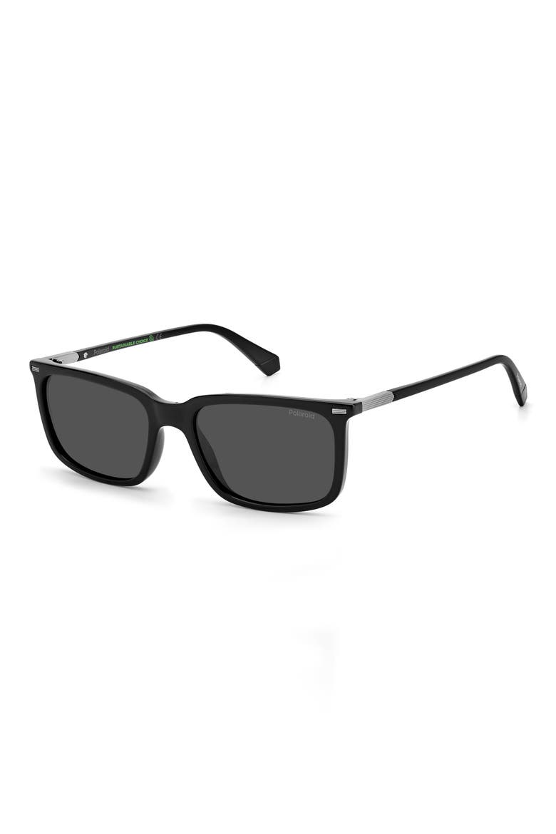 55mm Polarized Rectangular Sunglasses, Alternate, color, BLACK / GRAY POLAR