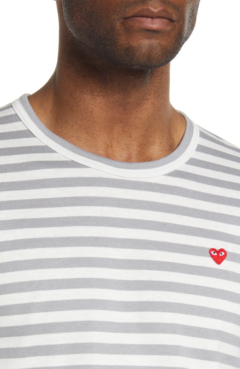 Comme des Garçons PLAY Small Heart Stripe Colorblock Long Sleeve T-Shirt, Alternate, color, Grey/ Purple