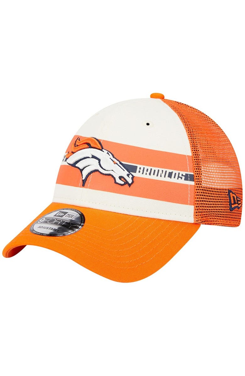 New Era Men's New Era Cream/Orange Denver Broncos Team Stripe Trucker 9FORTY Snapback Hat, Main, color, 