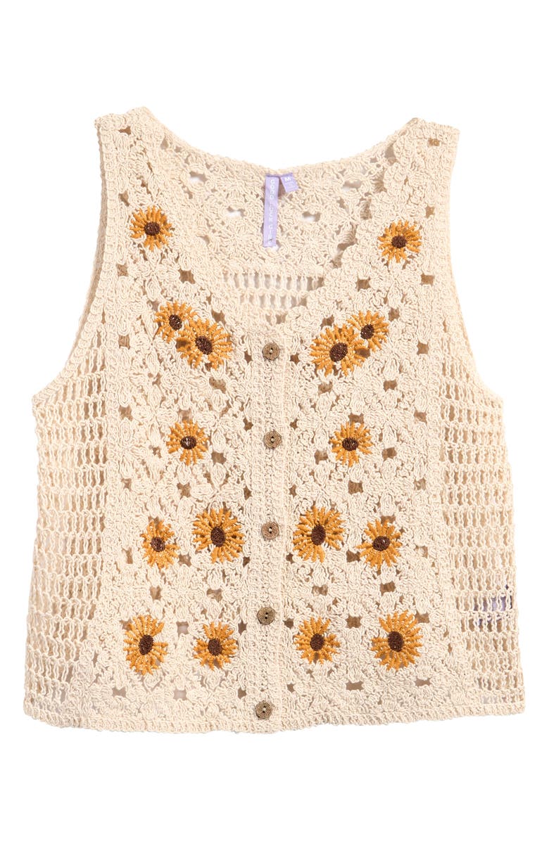Good Luck Girl Kids' Embroidered Cotton Blend Tank Top, Main, color, Taupe