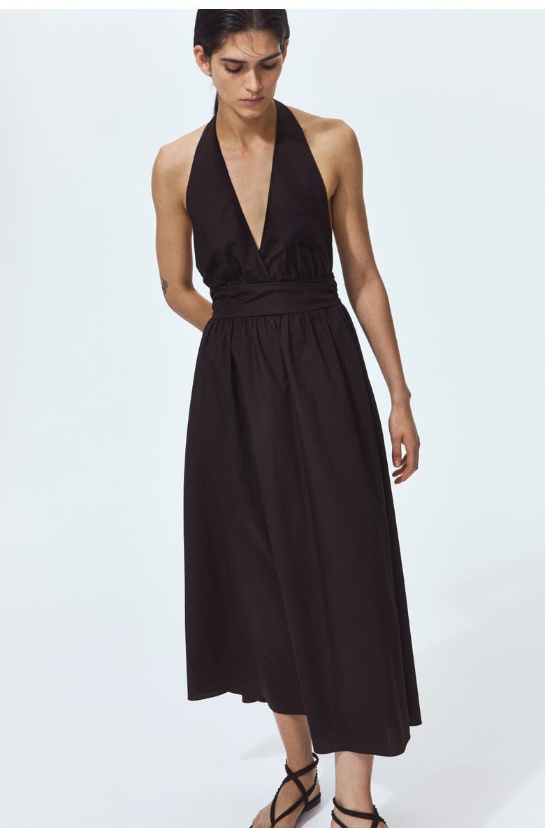 H&M Cotton Halterneck Dress, Alternate, color, Dark Brown
