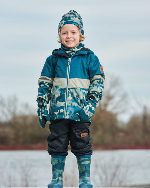 Deux Par Deux Little Boy's Colorblock Printed Two-piece Mid-season Outerwear Set Forest Green With B In Forest Green With Black Pines