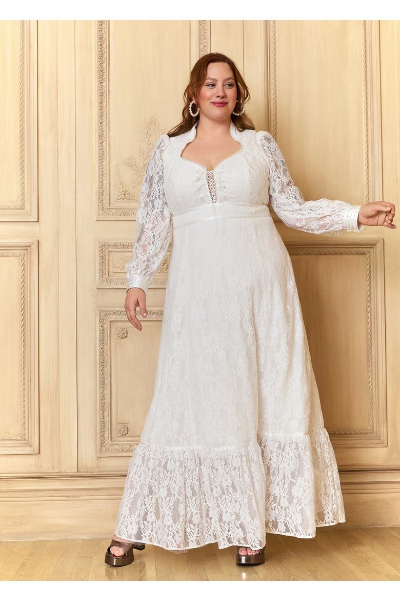 Beth Lace Corselette Maxi Dress, ModCloth x Gunne Sax, Alternate, color, Cloud Dancer