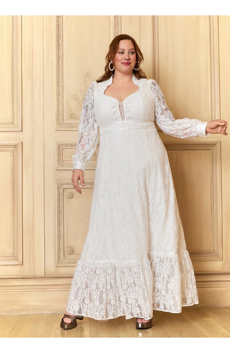 ModCloth Beth Lace Corselette Maxi Dress, ModCloth x Gunne Sax, Alternate, color, Cloud Dancer