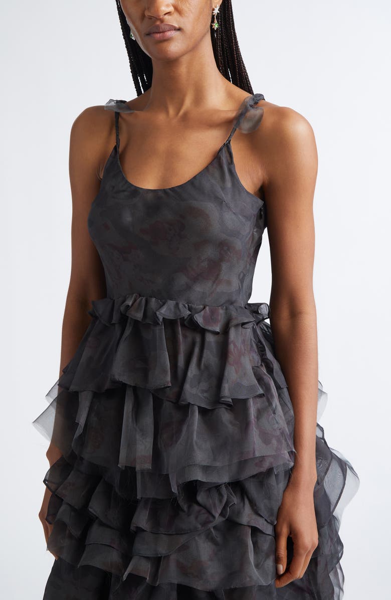 Collina Strada Geranium Watercolor Roses Ruffle Dress, Alternate, color, Black Watercolor Roses