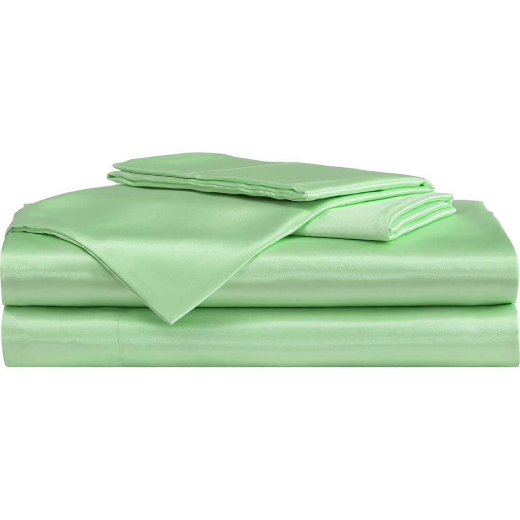 Betsey Johnson Solid Satin Sheet Set In Light Pastel Green