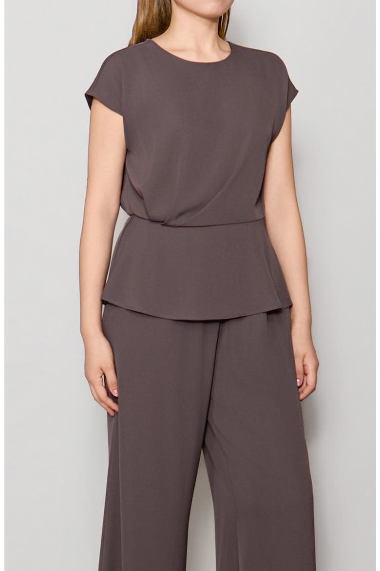 Short Sleeve Gathered Peplum Top, Alternate, color, ROBUST GREY