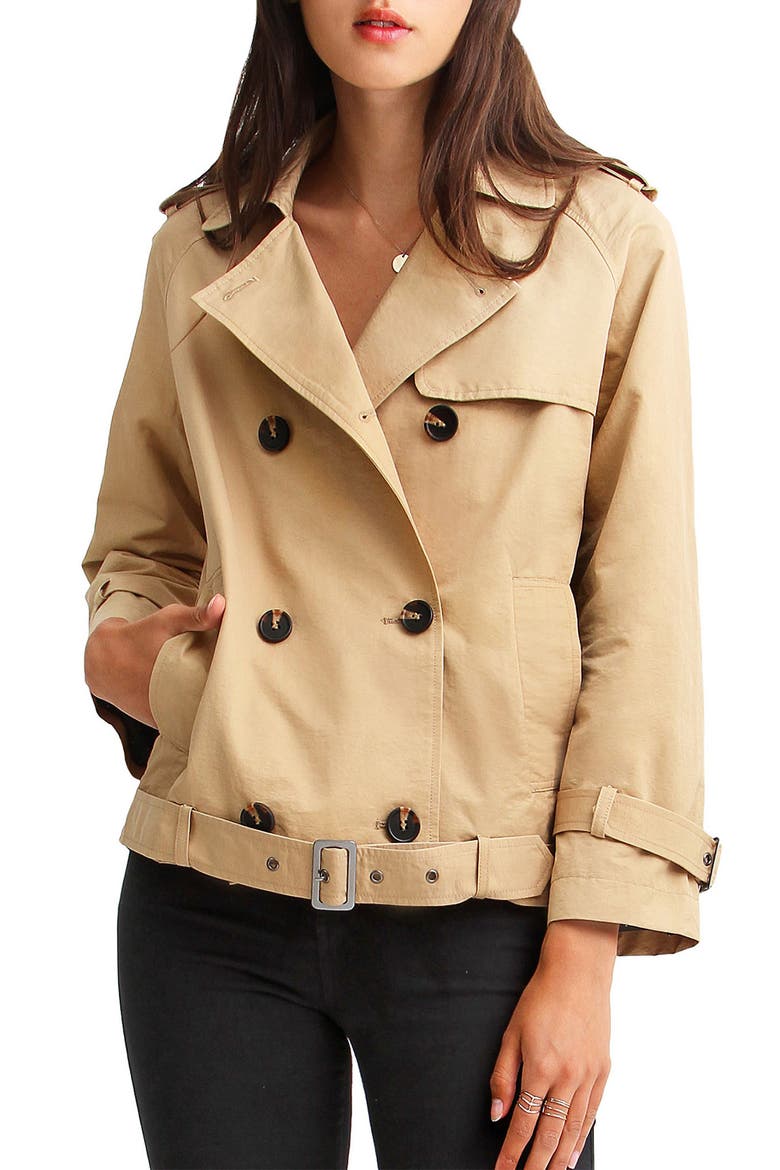 Cool Nights Cropped Trench Coat, Alternate, color, KHAKI