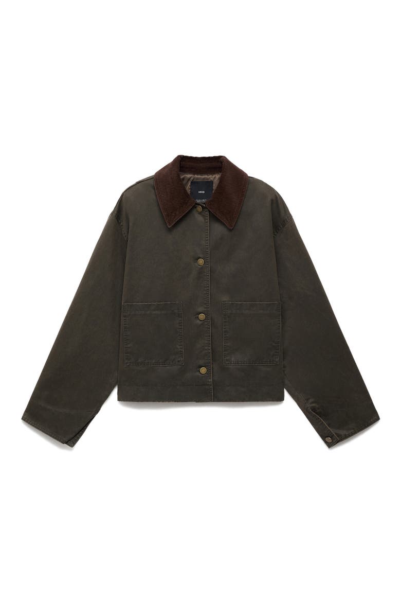 Corduroy Collar Denim Jacket, Alternate, color, KHAKI GREEN