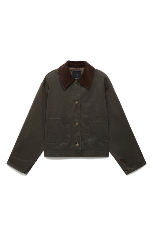 Mango Corduroy Collar Denim Jacket In Green