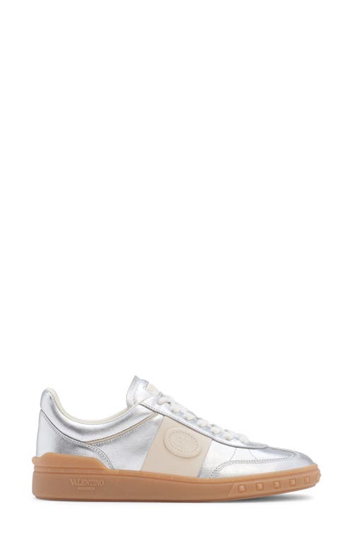 Valentino Laminated Leather Upvillage Sneakers In Silver