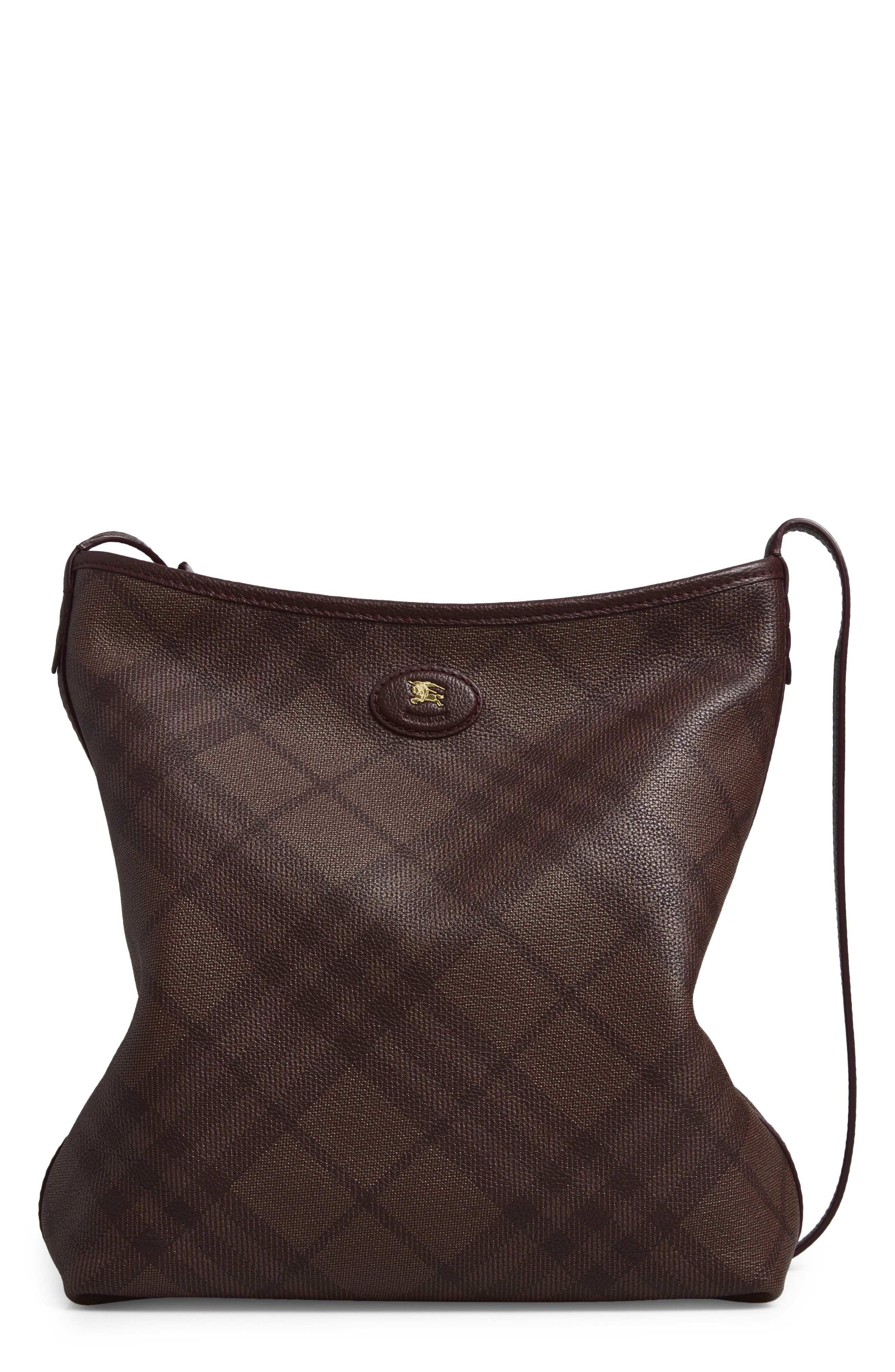 Small Highlands Check Leather Shoulder Bag, Main, color, VINEYARD RED