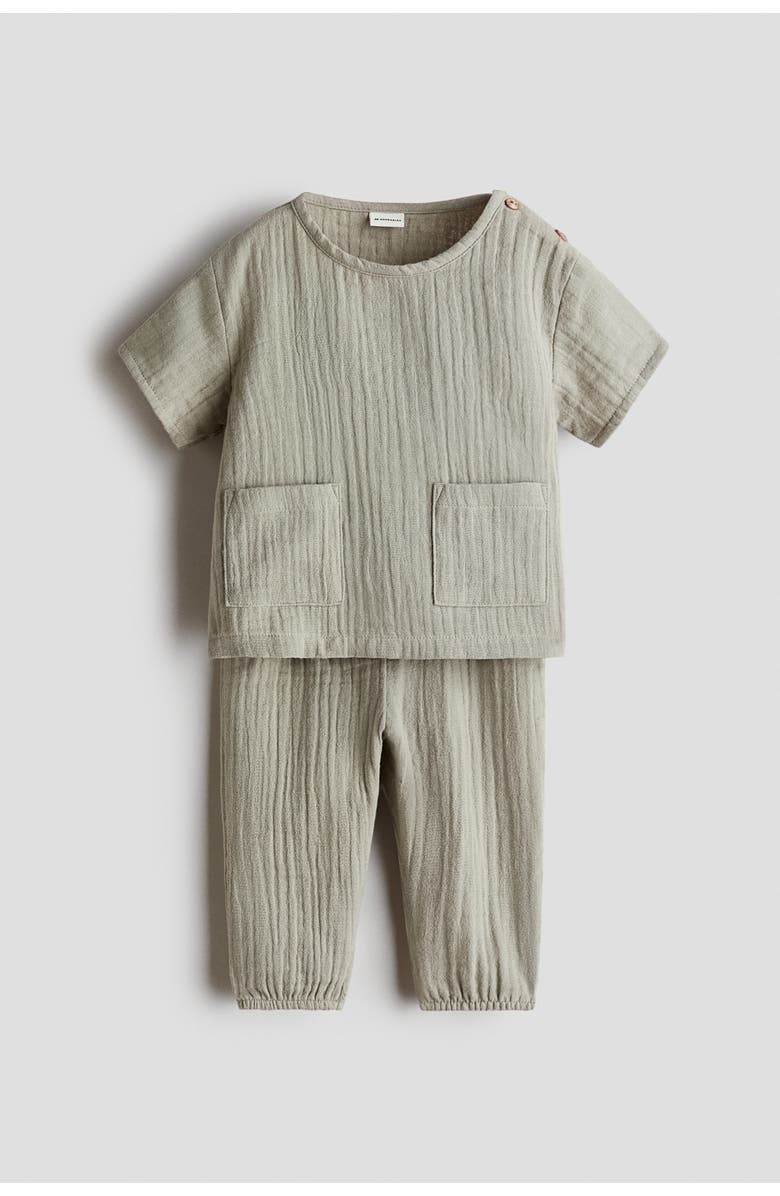 H&M 2-piece Cotton Muslin Set, Main, color, Khaki Green