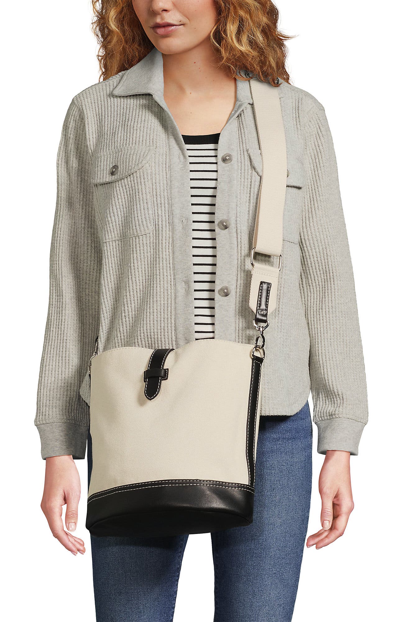 Lands' End Canvas and Faux Leather Crossbody Bag, Main, color, 
