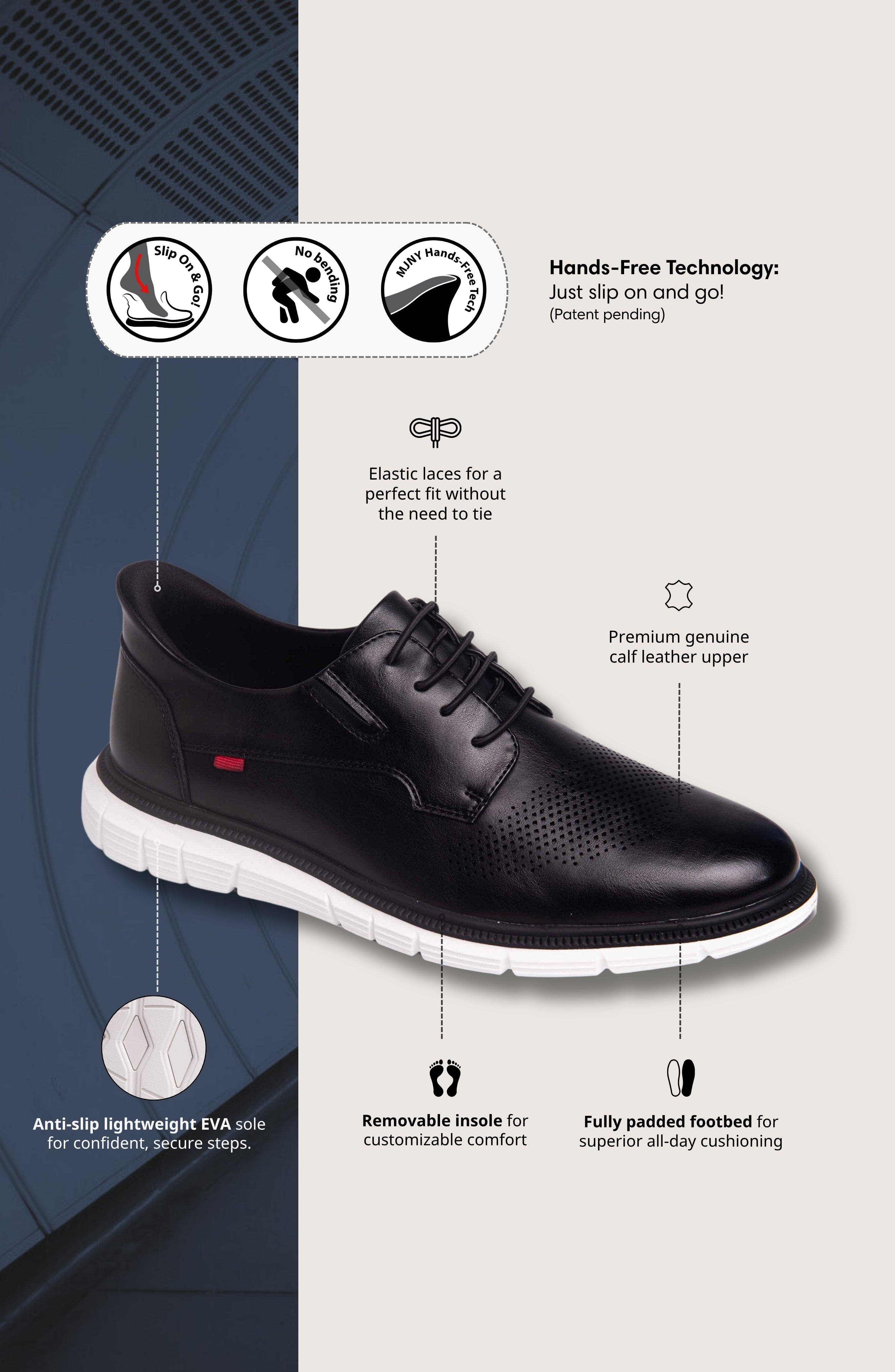 Marc Joseph New York Edward Street Hands Free Technology Leather Perforated Oxford, Alternate, color, Black Napa Leather