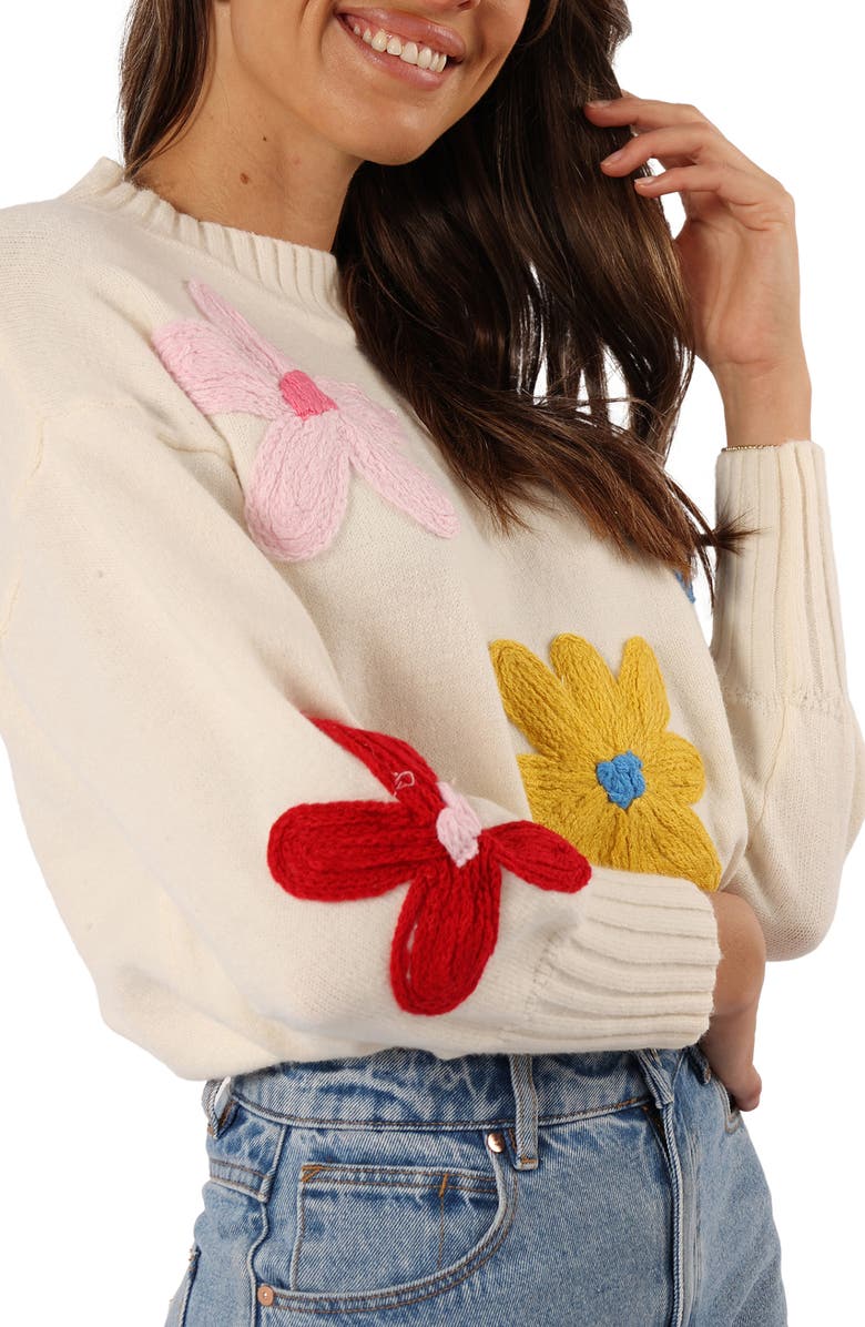 Petal & Pup Raelynn Embroidered Flower Sweater, Alternate, color, Cream