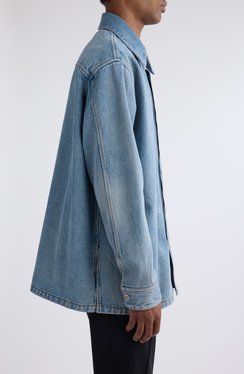 AMI PARIS Ami de Coeur Monogram Patch Denim Overshirt, Alternate, color, 480 Used Blue/480