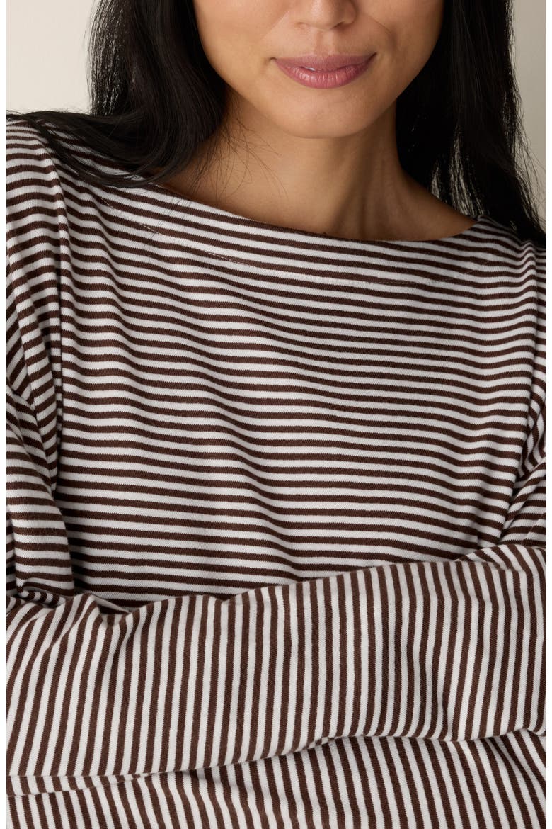 Striped Organic Cotton Bateau Neck Boxy Top, Alternate, color, TRUFFLE