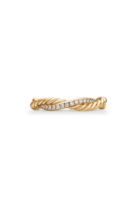 Petite Infinity Twisted Ring in 18K Yellow Gold with Pavé Diamonds