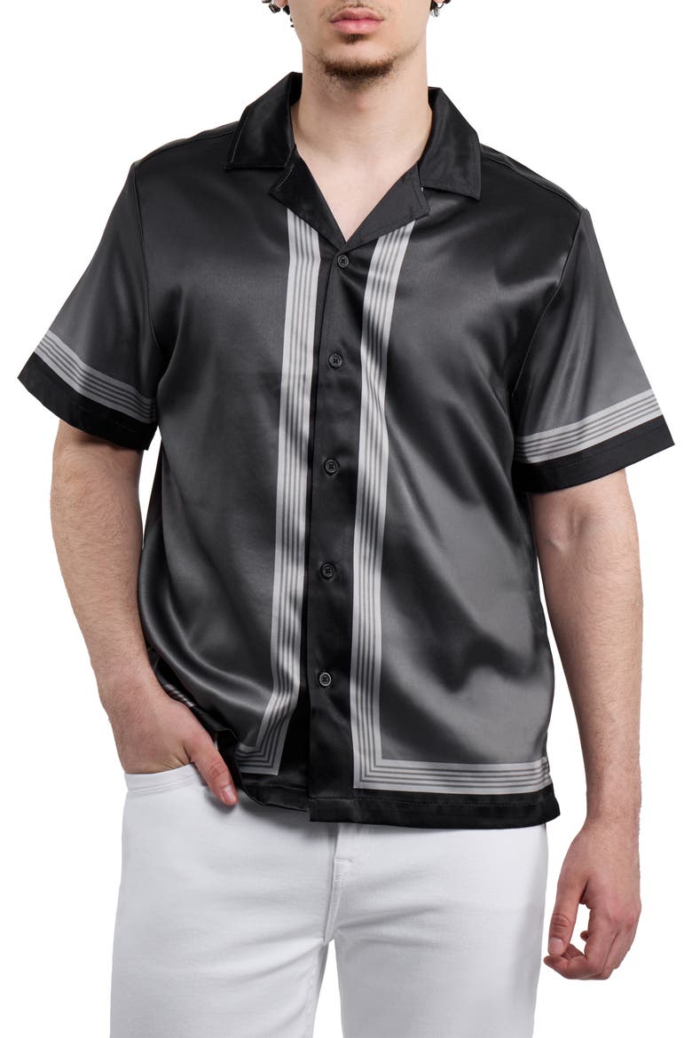 Stripe Border Camp Shirt, Main, color, BLACK/ GREY