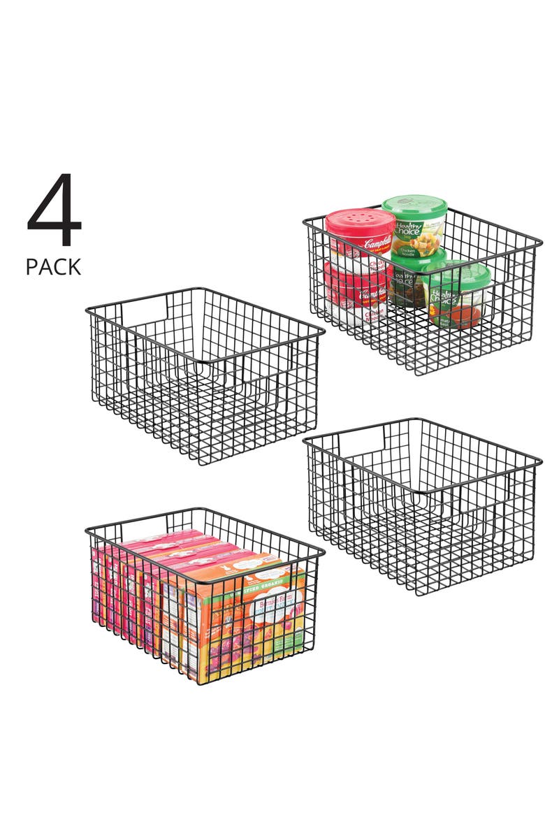 mDesign Metal Wire Food Organizer Basket with Built-In Handles, 12 x 9 x 6 - 4 Pack, Alternate, color,