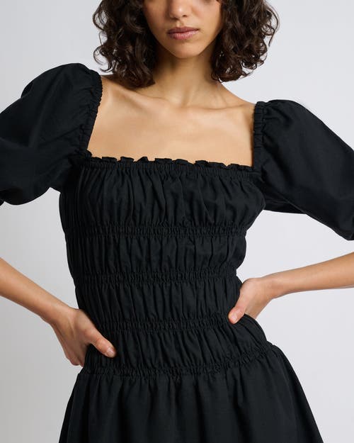 Onia Air Linen Smocked Mini Dress In Black